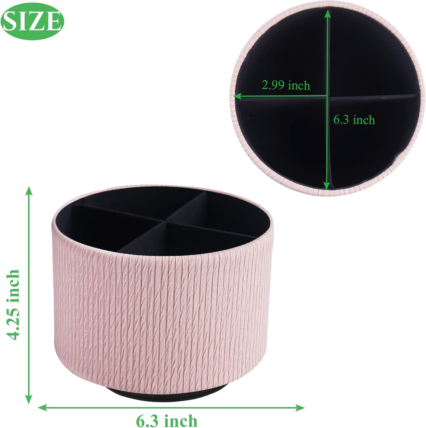 Round Leather Art Supply Organizer,Remote Control Holder,360 Degree Spinning,Multi-Functional Pencil Holder,4 Compartments Desktop Stationary Organizer(1-Wood Pink2)