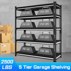 48" W Garage Shelving Heavy Duty，2500LBS Loads Metal Shelving Units and Storage,5-Tier Garage Storage Shelves Heavy Duty, Industrial Utility Shelves,48”W x 18”D x 78”H(Black)
