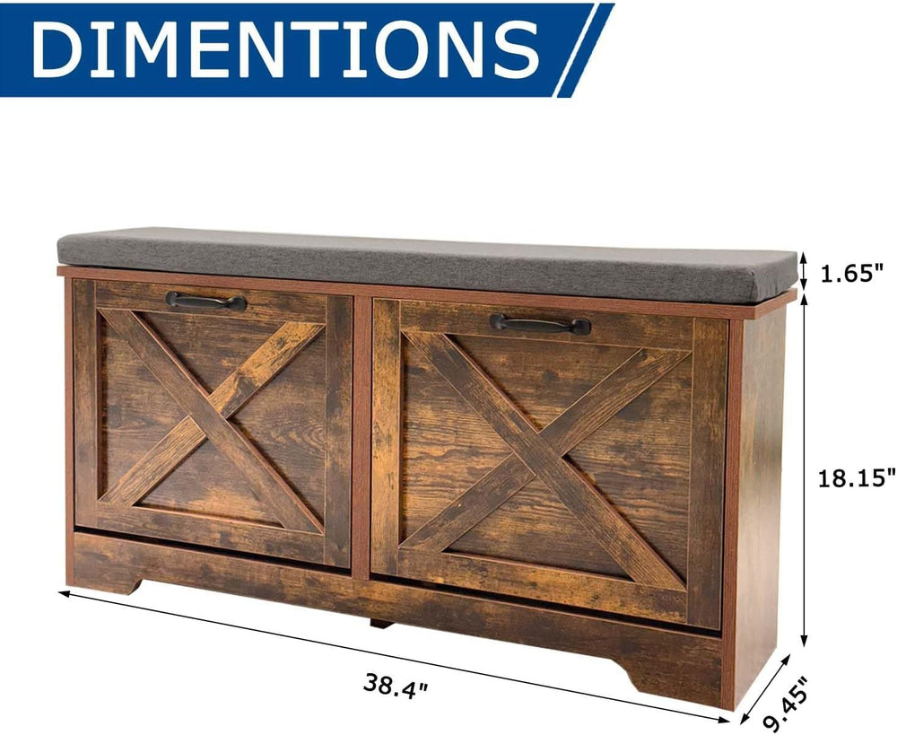 Brown Shoe Storage Bench with 2 Flip Drawers, Entryway Bench with Removable S...