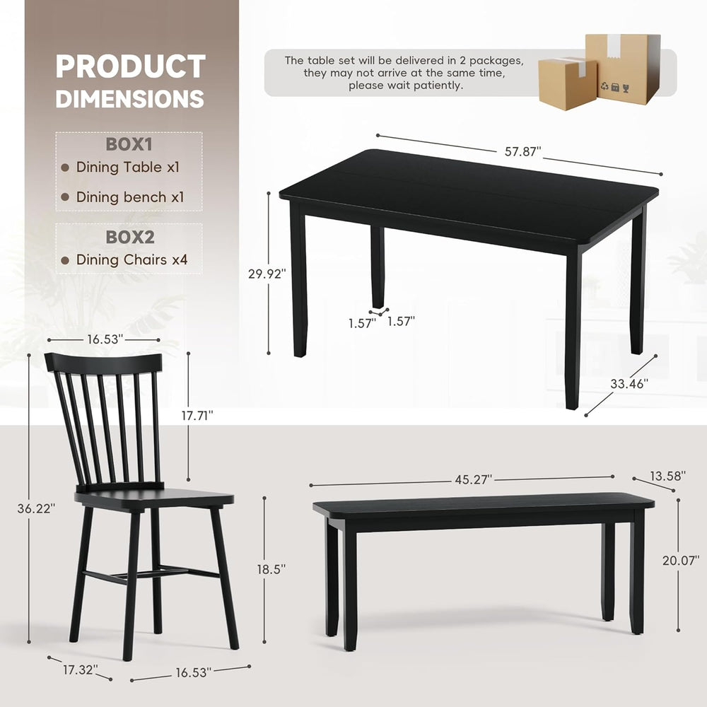 JUMMICO Solid Wood 6 Piece Dining Table Set, Modern 58"/W Kitchen Table ...