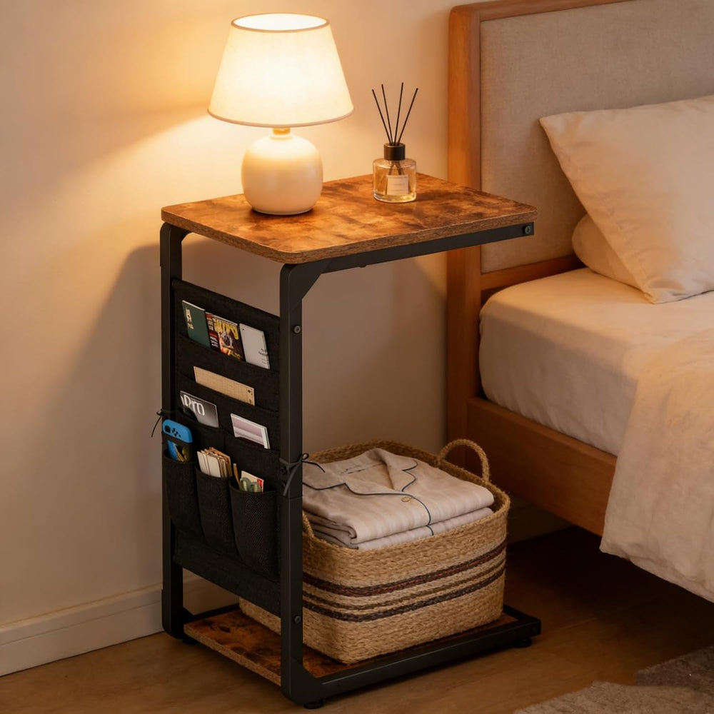 Wood Pedestal TV Trays for Eating on Couch Tables that Slide Under, Dinner Fo...