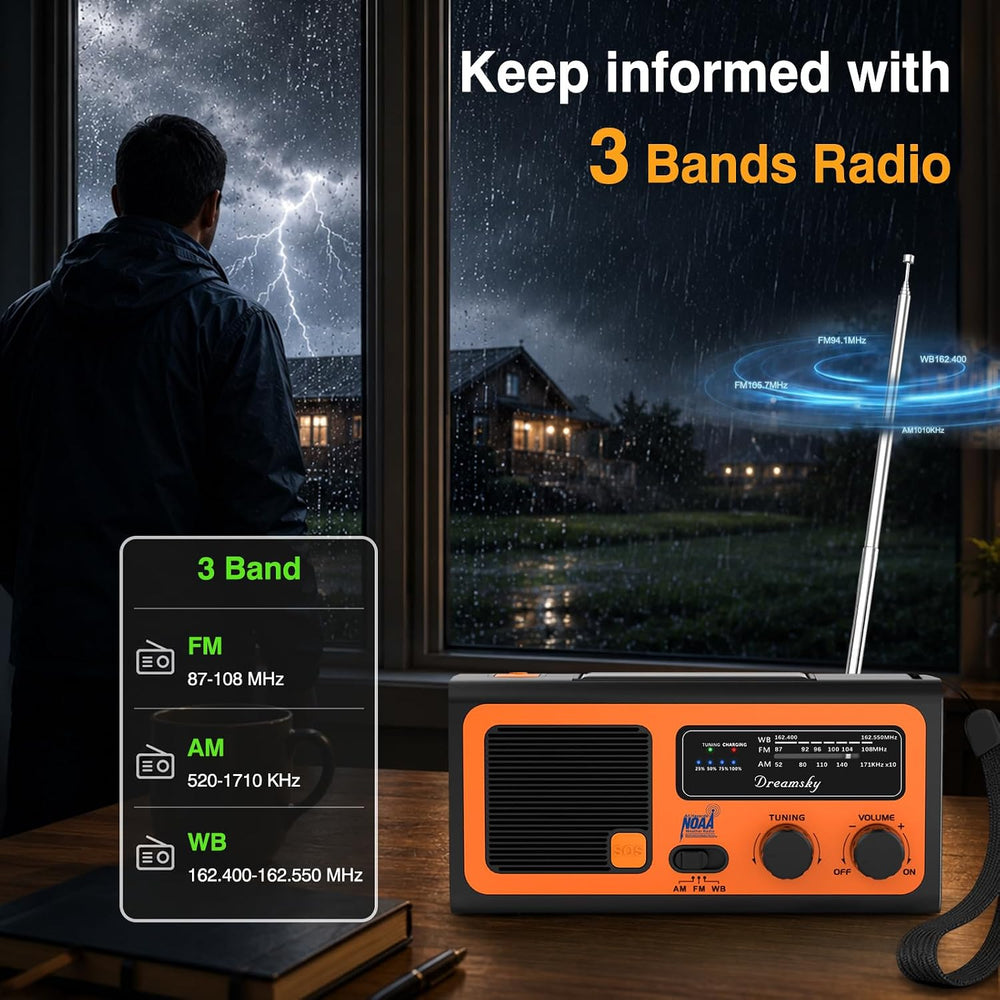 Dreamsky NOAA Emergency Radio Weather Alert with Hand Crank Solar