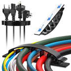 XHF 30pcs Adhesive Cable Wire Clips Black, Outdoor Cable Management Wire Organizer Cord Holder for Under Desk, Car, Wall, TV PC Ethernet Cable