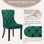 KCC Velvet Dining Chairs Set of 4, Upholstered High-end Tufted Dining Room Chair with Nailhead Back Ring Pull Trim Solid Wood Legs, Nikki Collection Modern Style for Kitchen, Green