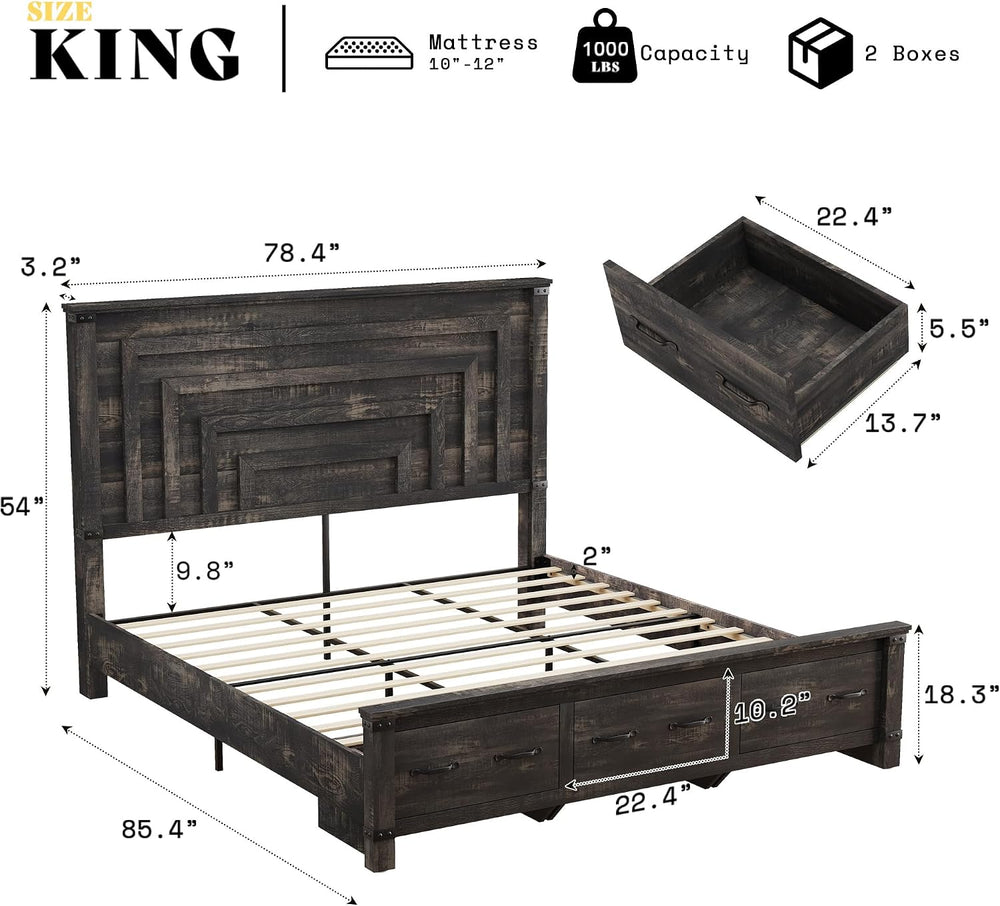 AMERLIFE 5 Pieces Farmhouse Bedroom Set, Includes Rustic King Bed Frame with ...