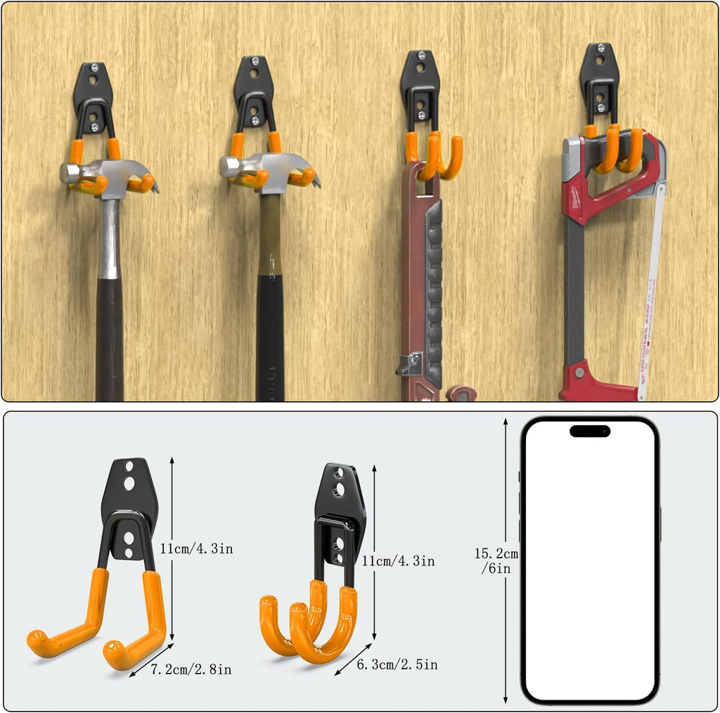 3-H Garage Wall Hooks 10 Pack, Garage Hooks Heavy Duty with Extra Welding Spots, Wall Storage Organizer for Hanging for Garden, Lawn, Yard (Orange)
