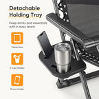 NEWBULIG Zero Gravity Chair, Folding Patio Recliner with Removable Cushion & Cup Holder Trays, Portable Lounge Chair for Beach & Camping, Classic Black