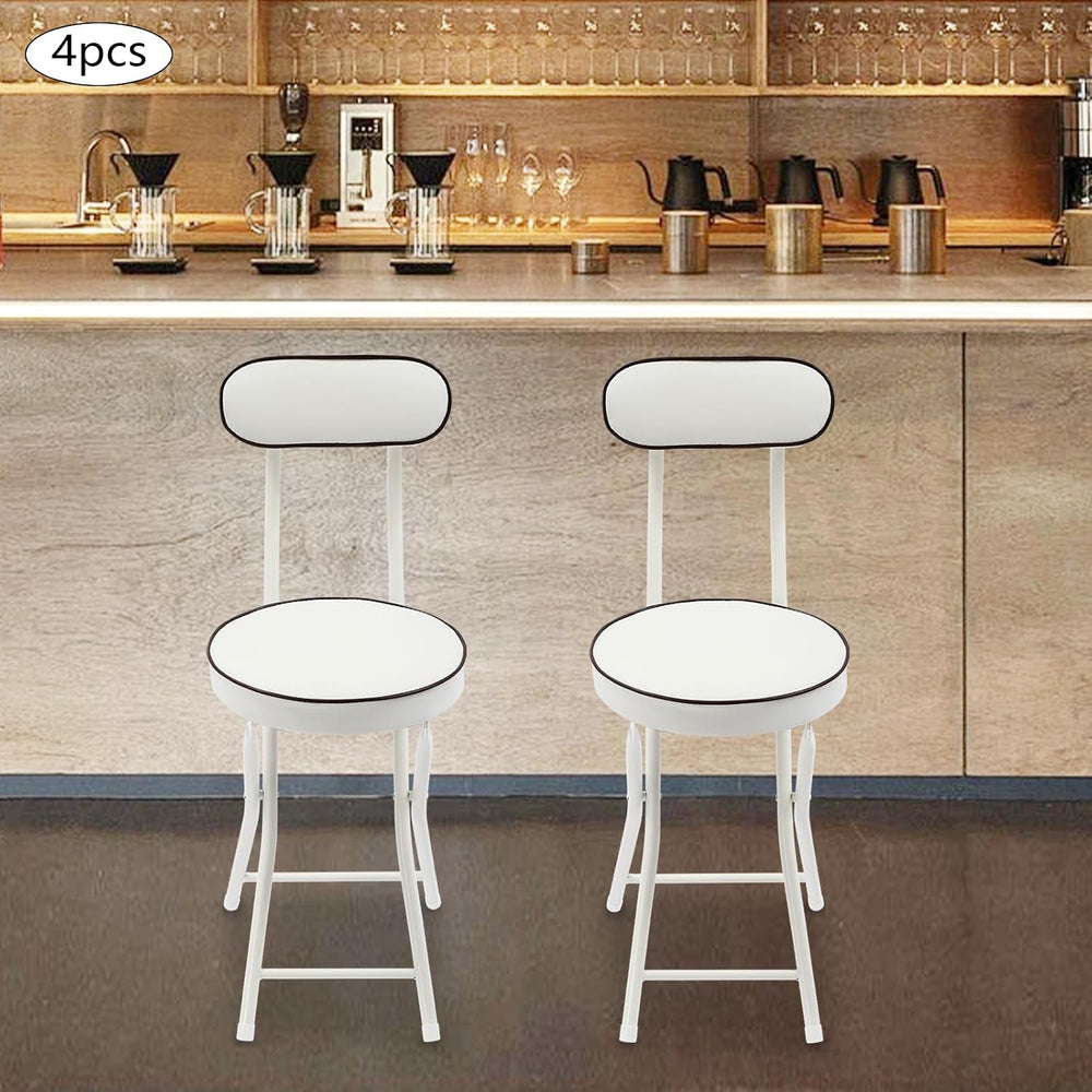 Foldable Chair 4pcs Steel High Portable Folding Indoor Counter Bar Stool Cush...