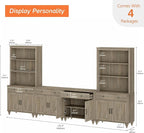 WAMPAT Entertainment Center with Bookshelves for TVs up to 75", Farmhouse Wall Unit TV Stand with 8 Doors & 4 Drawer, Media Console Table for Living Room, Bedroom & Home Theater, Wash Grey