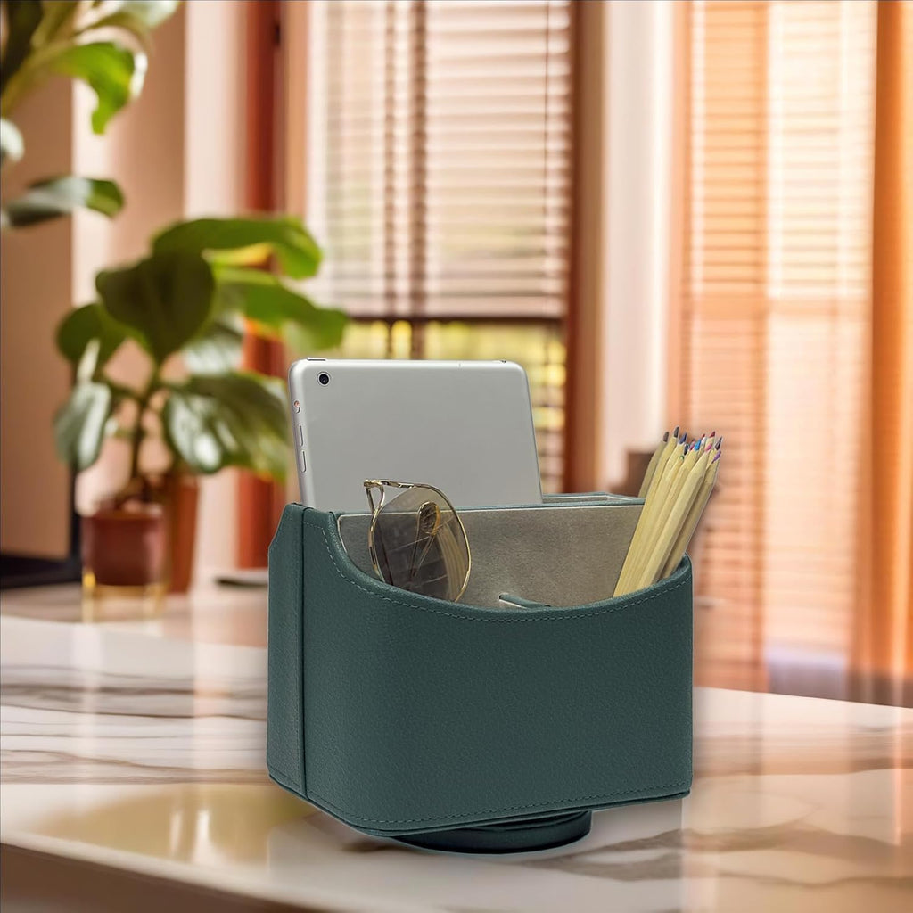 UnionBasic Rotating Desk Organizer, 360 Degree Desk Spinning Caddy, Desktop TV Guide/Mail/Media/Remote Controller Holder Organizer, Lychee Dark Ivy