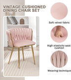 Velvet Dining Chairs Set of 2, Modern Upholstered Dining Chairs with Gold Metal Legs for Dining Room, Vanity, Kitchen, Living Room(Pink)
