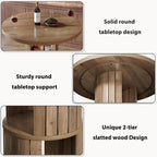 HSH 39.37" H Round Bar Table with Storage and Metal Ring Footrest, Rustic | Modern Bar Height Pub Table With 2 Tier Storage, Space-Saving Design, For Kitchen, Coffee Bars And Small Spaces, Table Only