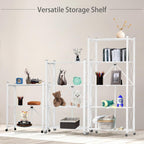 3 Tier Foldable Storage Shelf with Wheels, Heavy Duty Garage Shelving Unit Loads 550 LBS, Metal Steel Collapsible Shelves, Rolling Standing Utility Rack for Kitchen, Pantry, Office, White