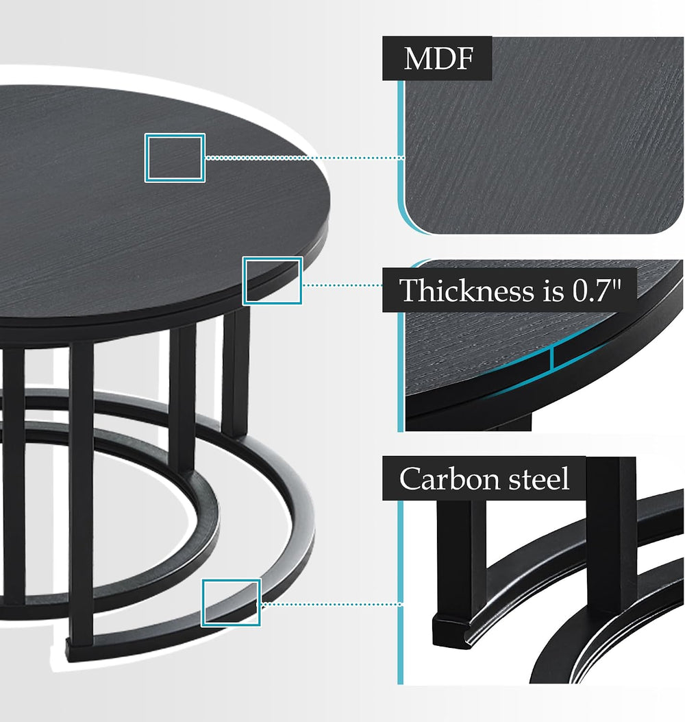 MASAKA B&W Nesting Coffee Table Set of 2,Modern Stackable Side Tables for...