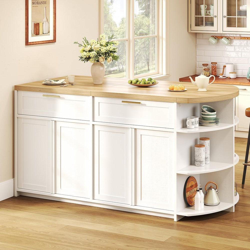 HSH 63 Inch Large Kitchen Island with Storage and Seating, Light Oak | Statio...