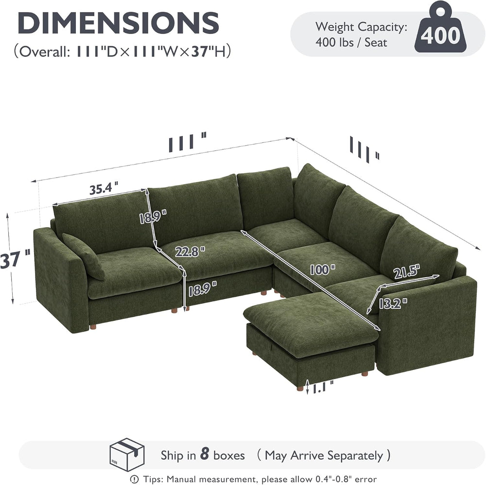 Ihanherry 111" Oversized Modular Sectional Sofa, Modern V Shaped Cloud C...