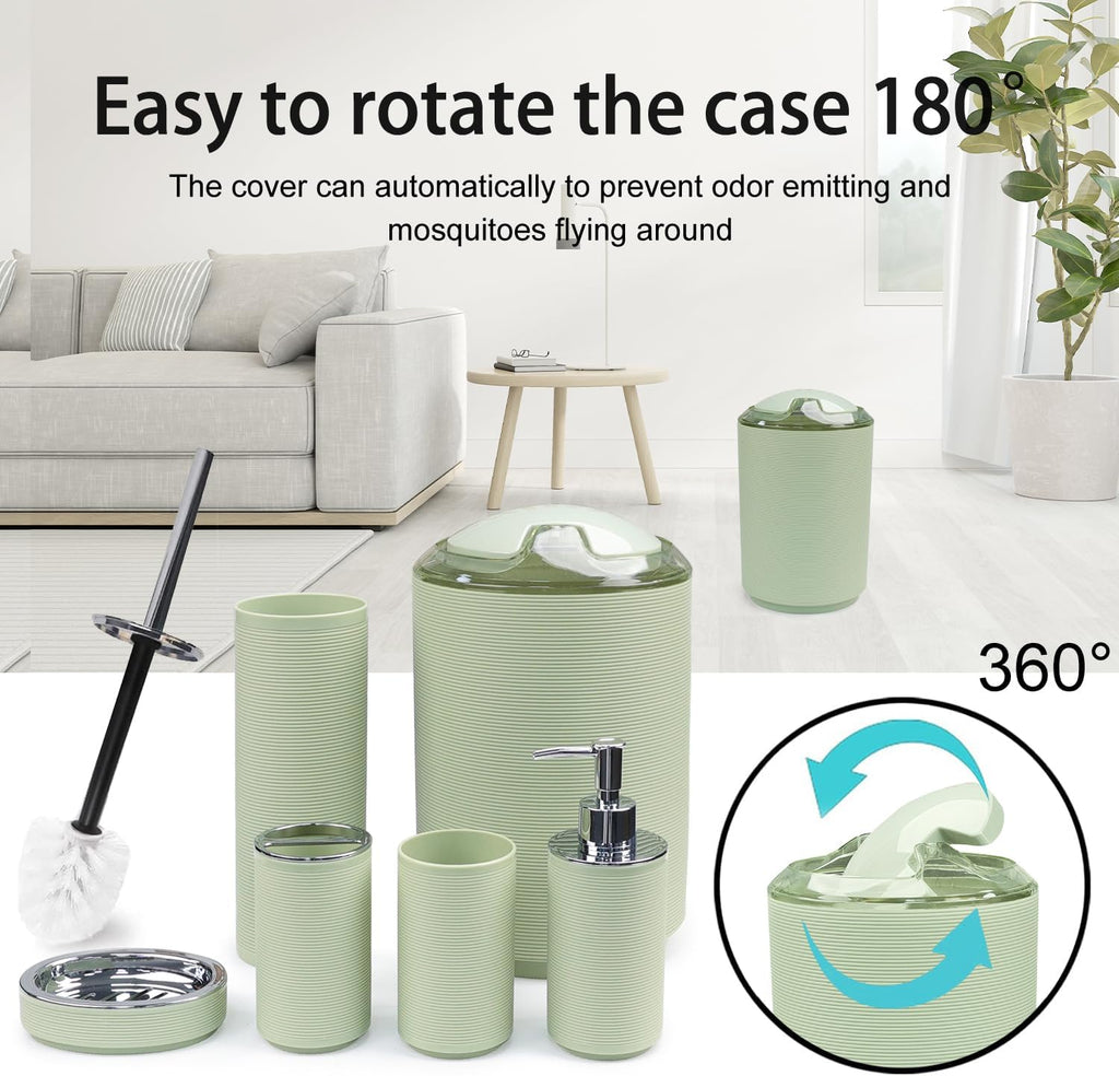 CERBIOR Bathroom Accessories Set Bath Ensemble Includes Soap Dispenser, Toothbrush Holder, Toothbrush Cup, Soap Dish for Decorative Countertop and Housewarming Gift (Apple Green)
