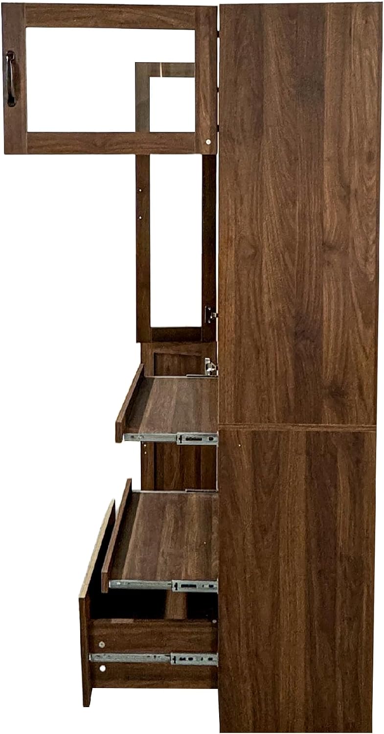 Walnut Kitchen Hutch Cabinet, Farmhouse Buffet Sideboard with Coffee Bar | Sl...