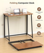 Folding Desk Small Foldable Desk for Small Space, 31.5 Inches Writing Computer Desks in Study, Home Office Foldable Office Desks for Bedroom, Rustic