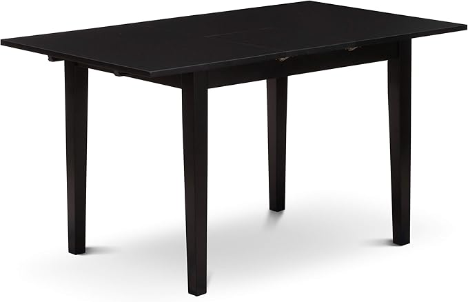 East West Furniture NOCE5-BLK-21 5 Piece Kitchen Table Set for 4 Includes a Rectangle Dining Table with Butterfly Leaf and 4 Mineral Blue Linen Fabric Parsons Chairs, 32x54 Inch, Black