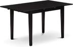 East West Furniture NOFL5-BLK-21 5 Piece Dinette Set for 4 Includes a Rectangle Dining Room Table with Butterfly Leaf and 4 Blue Linen Fabric Upholstered Chairs, 32x54 Inch, Black