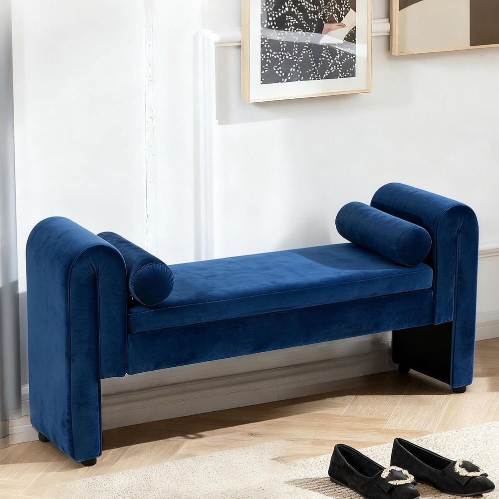 60.5" End of Bed Bench, Velvet Bedroom Bench,King Bed Bench,with 2 Pillo...