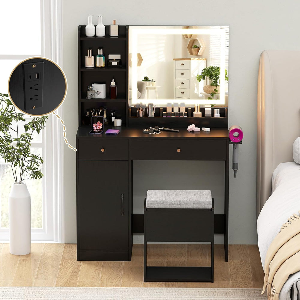 CHARMAID Makeup Vanity Desk with Lighted Mirror & Charging Station, Vanit...