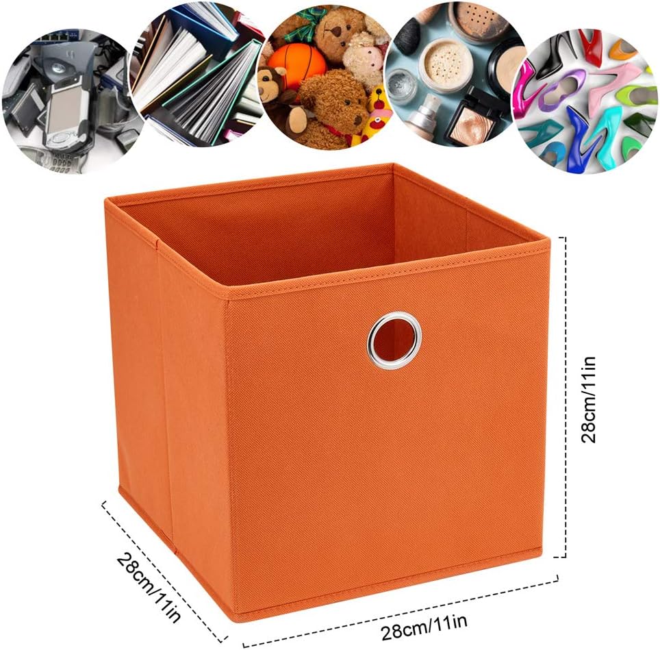 Orange Storage Cubes Bins 11x11x11 Cubicle Cubes Organizer Baskets Fabric Storage Drawers Foldable Cubes Storage Boxes Collapsible Cubes Inserts Storage for Closet Organizer Shelves ,QY-SC20-3