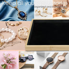 MOOCA 2 Pcs Bamboo Jewelry Display Tray, Presentation Tray, Organizer for Rings, Necklaces, Earrings, and Accessories, Black Color, 14" W x 9.6" D x 1.2" H