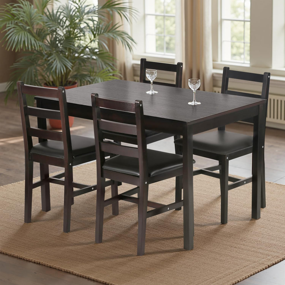 FDW | 5-Piece Solid Wood Dining Table Set for 4 | Brown | Space-Saving Design...