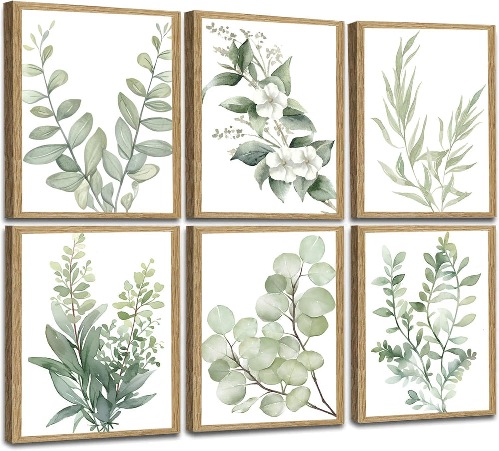 Induslyfe Framed Eucalyptus Sage Green Botanical Plant Wall Art Canvas Decor ...