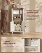 VASAGLE LIRY Collection - Storage Cabinet, Farmhouse Floor Cabinet, Freestanding Storage Organizer for Bathroom Kitchen Entryway, Adjustable Shelf, Cloud White and Rustic Brown UBBK313W101S