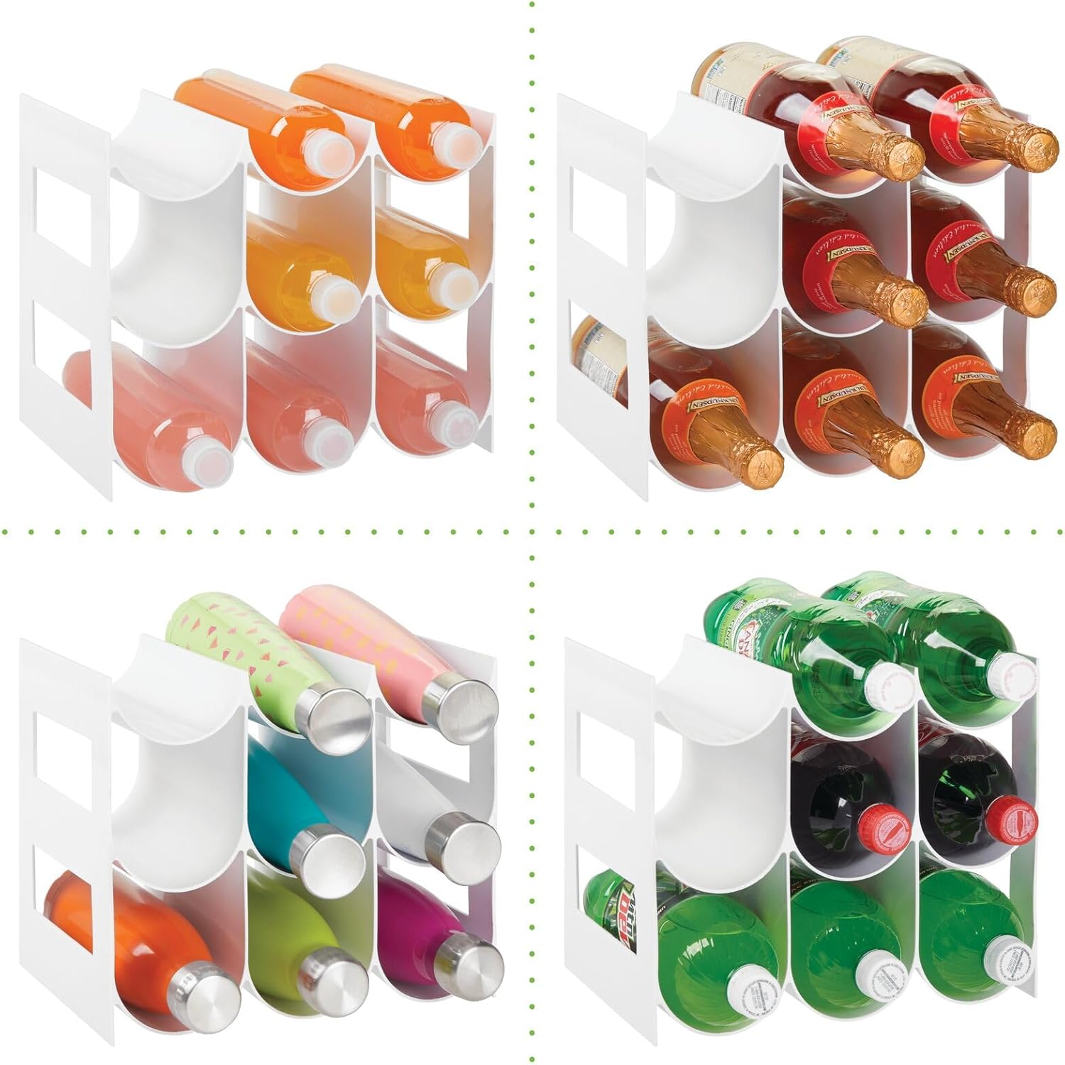 mDesign Plastic Free-Standing Water Bottle Organization/Wine Rack Storage Organizer for Kitchen Countertops, Cabinet, Bin, Pantry, Fridge, Refrigerator, 3 Tiers, 9 Bottles, Lumiere Collection - White