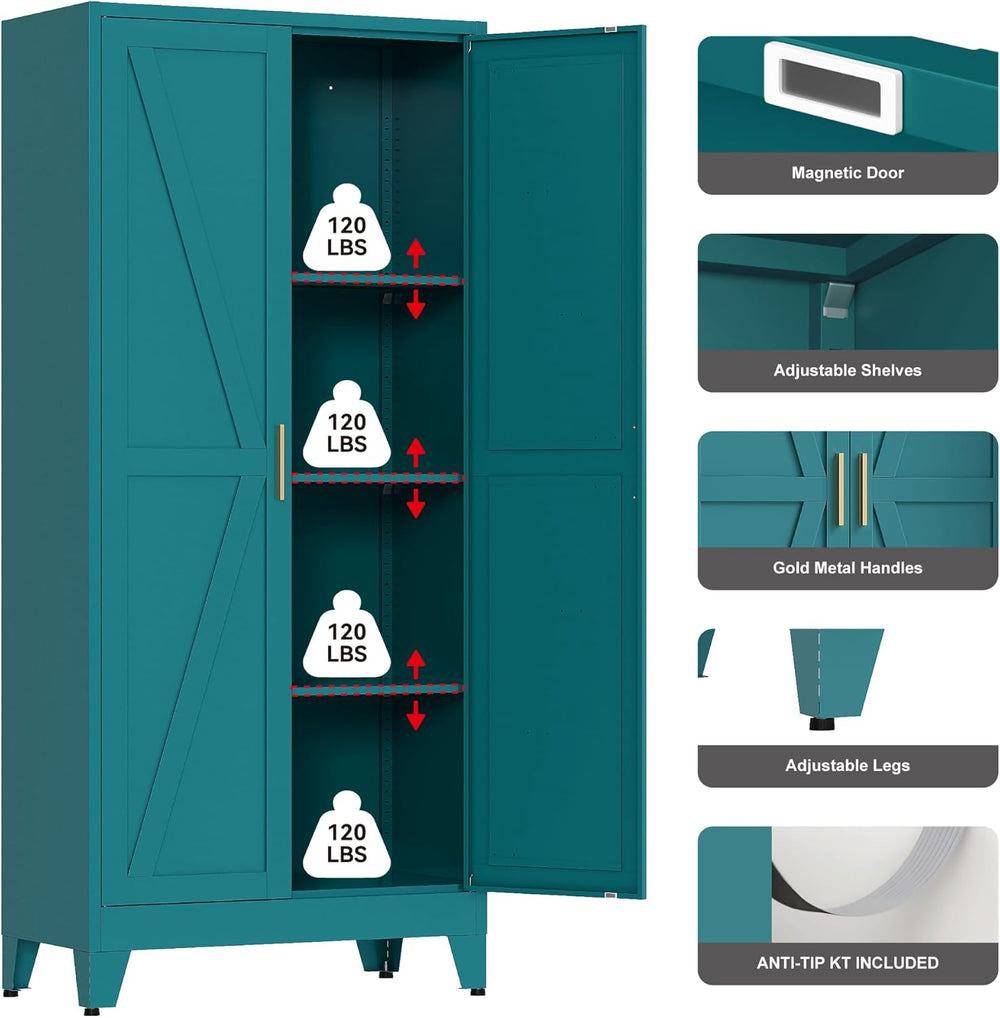 QINPTWUT 61" Metal Storage Cabinet, 4-Tier Kitchen Pantry with 3 Adjusta...