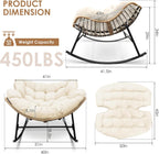 RADIATA Rocking Egg Chair Outdoor, Oversized Papasan Rocking Lounge Chair | 450 Lbs Capacity, Oversized Large Size, PE Wicker Recliner with Beige Cushion, Comfy Sturdy Lounge Chair for Patio Porch