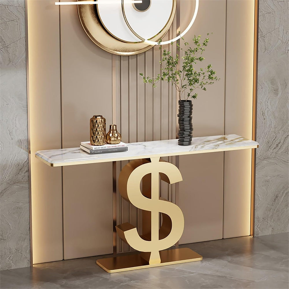 Modern Console Table with Rock Panel Narrow Long Entryway Table Contemporary ...