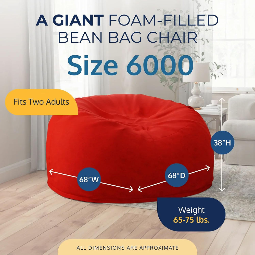 Ultimate Sack 6000 6-Foot Bean Bag Chair, Red Suede Cover – Oversized Foam Lo...