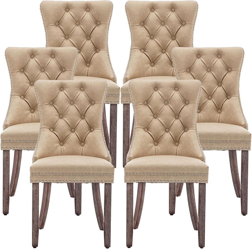 Leather Dining Chairs Set of 6, Upholstered Dining Room Chairs with Nailhead ...