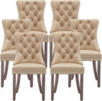 Leather Dining Chairs Set of 6, Upholstered Dining Room Chairs with Nailhead Trim, Sillas de Comedor Modernas 6, Wooden Kitchen Chairs for Dining Room, Living Room, Kitchen, Bedroom, Beige