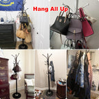 Kertnic Metal Coat Rack Stand with Natural Marble Base, Free Standing Hall Tree with 12 Hooks for Hanging Scarf, Bag, Jacket, Home Entry-way Hat Hanger Organizer (Black)