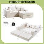 79" Boneless Cloud Loveseat Sofa Couch, Modular Foldable Floor Sofa with Ottoman, Chenille Lounge Convertible Sofa Bed for Living Room, No Assembly, Beige