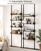 ALLZONE Bathroom Organizer, Over The Toilet Storage, 4-Tier Adjustable Wood Shelves for Small Rooms, Saver Space Rack, 92 to 116 Inch Tall, Narrow Cabinet, Rustic Brown