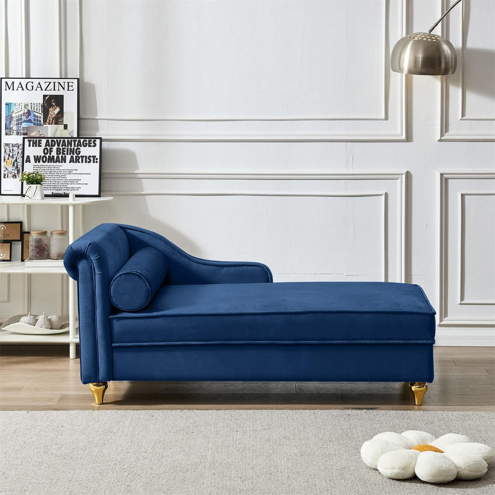 Polibi 60.6" Velvet Chaise Lounge Chair with Hidden Storage Space, Golde...
