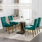 Velvet Dining Room Chairs Set of 4, Upholstered Dining Chairs with Back Ring Pull Trim and Golden Stainless Steel Legs,Modern Dining Chair Perfect for Dining Room,Living Room,Kitchen(Green)