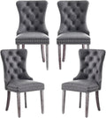 Kiztir Leather Dining Chairs Set of 4, Upholstered Dining Chair with Nailhead Trim and Solid Wood Legs, Luxury Wingback Dining Side Chair for Living Room, Bedroom, Kitchen (Grey)