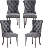 Kiztir Leather Dining Chairs Set of 4, Upholstered Dining Chair with Nailhead Trim and Solid Wood Legs, Luxury Wingback Dining Side Chair for Living Room, Bedroom, Kitchen (Grey)