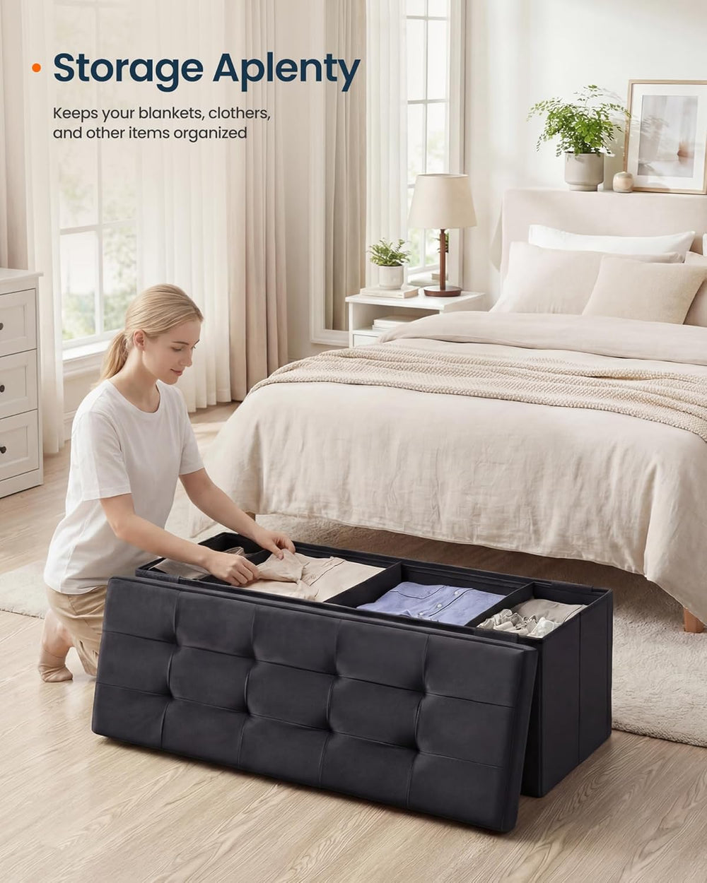 SONGMICS HOME Ottoman with Storage, Removable Lid, Folding Storage Chest, Eas...