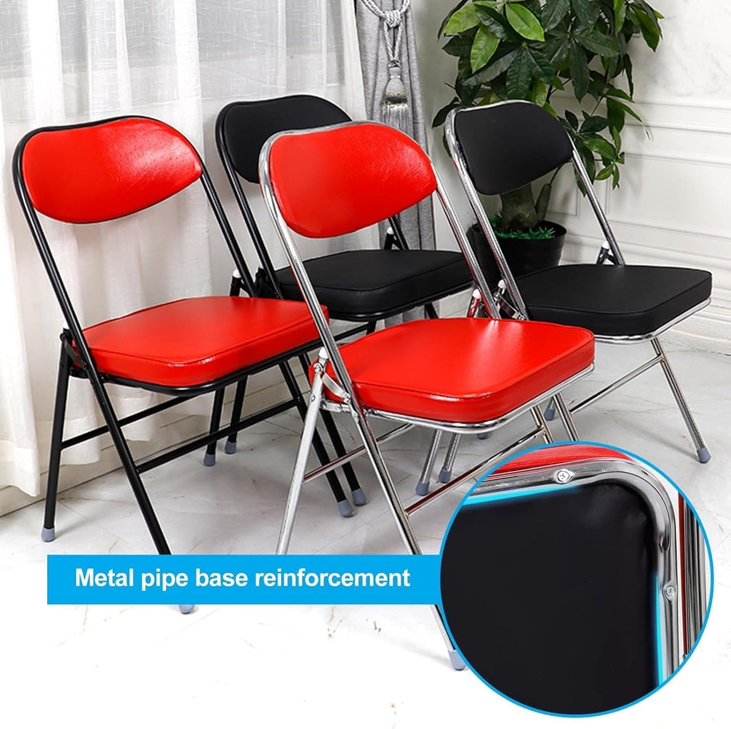 Folding Chair with Padded Cushion and Back, Padded Folding for Home and Office, Indoor and Outdoor Events(Red)