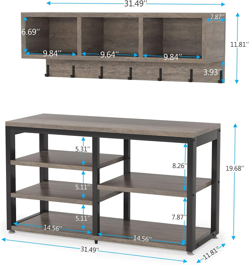 Tribesigns Coat Rack Shoe Bench Set Industrial, Hall Tree with 3 Storage Cubb...