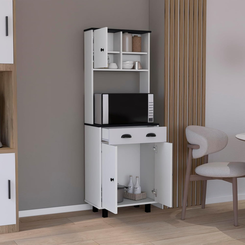 67" H Kitchen Pantry with Two Cabinets, Two Open Shelves, and One Drawer...